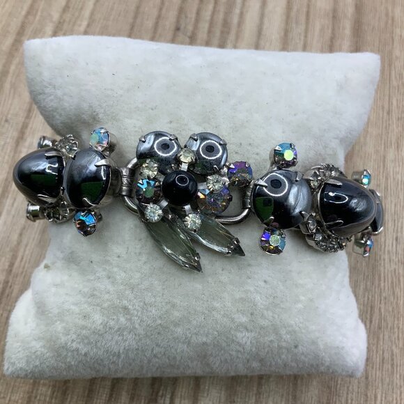 Juliana Jewelry - Juliana D&E Vintage 50’s Black Smoke Cabochons Silver Tone Bracelet